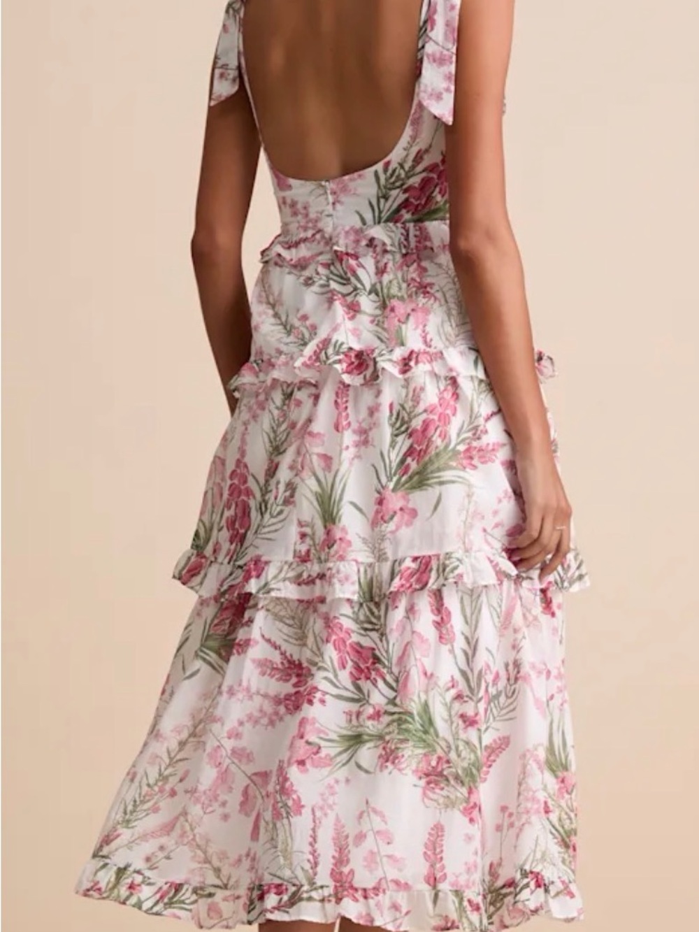 Lulu's Pink & Green Floral Ruffle High-Low Midi Dress - Picture 2 of 5